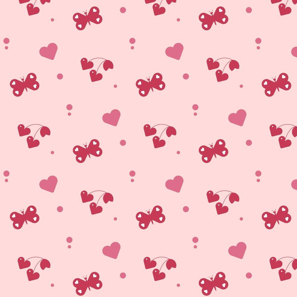 Seamless pattern with hearts and butterflies. Background with butterflies and hearts. Vector illustration