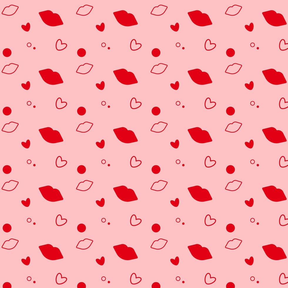 Seamless pattern with hearts and lips. Background with lips and hearts. Vector illustration