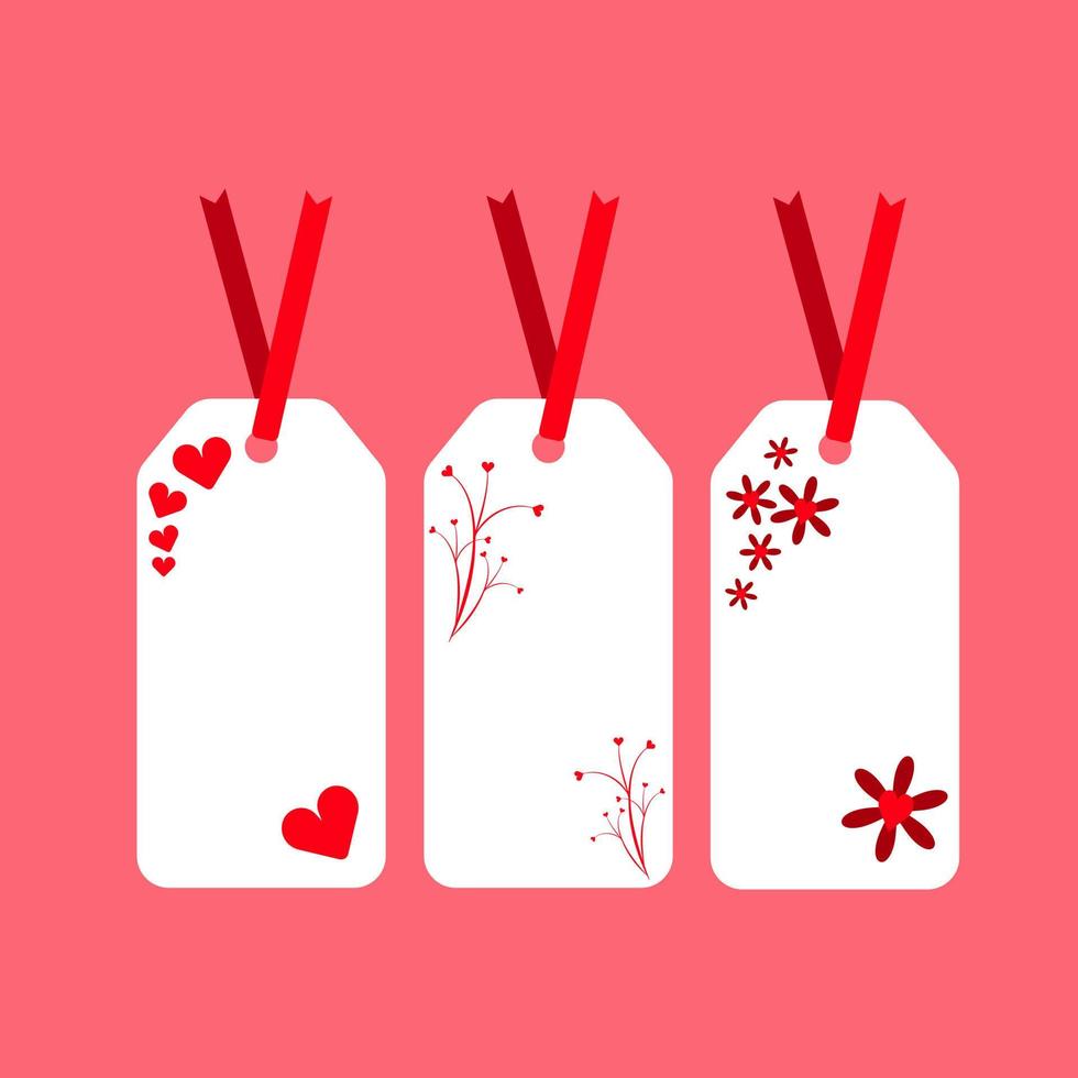 conjunto de blanco etiquetas, regalo etiqueta para un presente con amor decora, corazones y flores vector ilustración