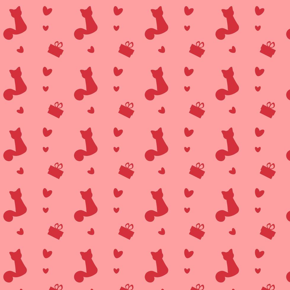 Seamless pattern with red cats and hearts. Vector illustration