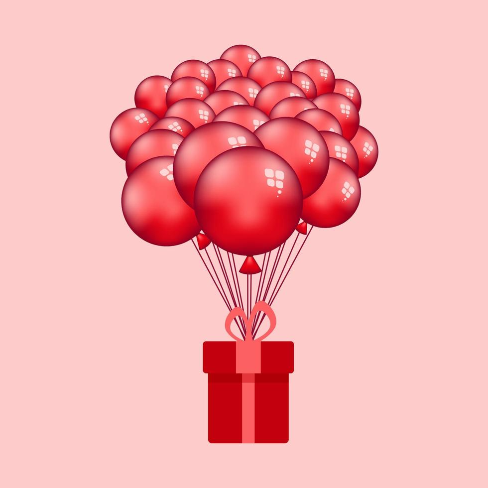 Helium red balloons with gift box. Decorative design elements. Vector illustration balloon with the red gift box