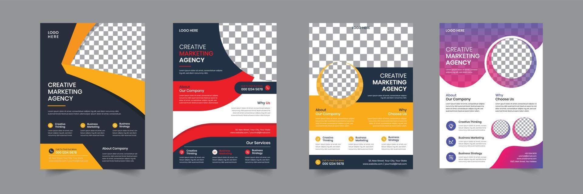Creative Corporate business flyer template design. 4 Leaflet Brochure poster vector illustrator. For marketing, promotion, business proposal, advertise, Annual Report, book cover, education