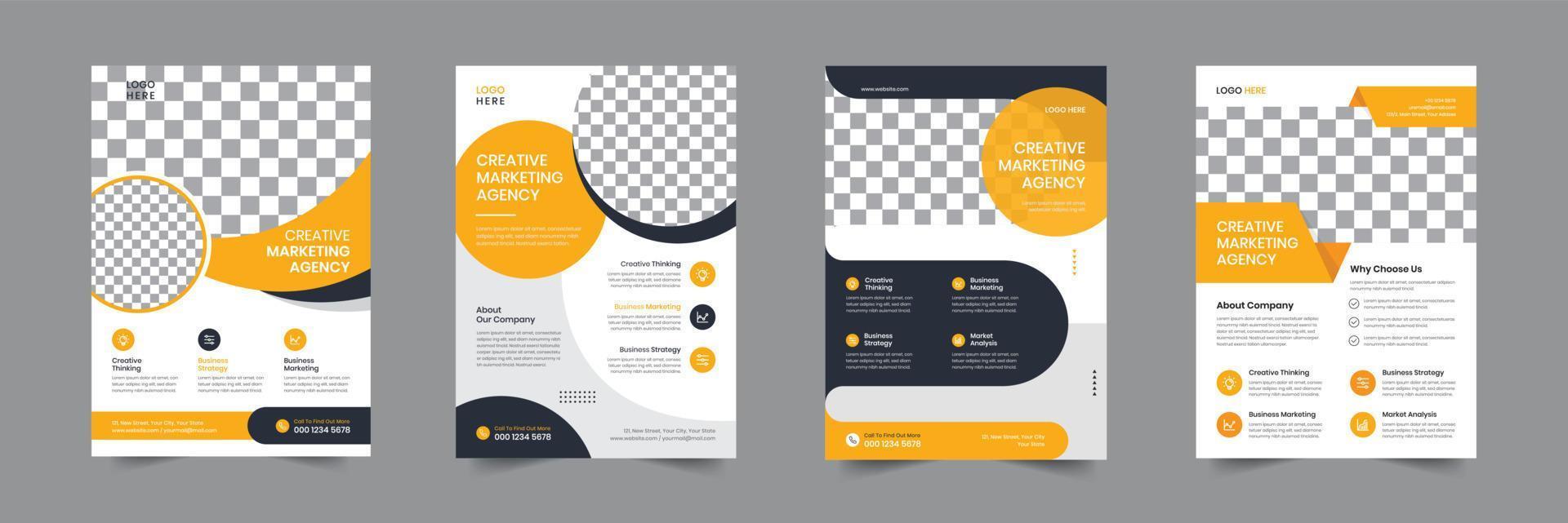 Creative Corporate business flyer template design. 4 Leaflet Brochure poster vector illustrator. For marketing, business proposal, promotion, advertise, Annual Report, book cover, education