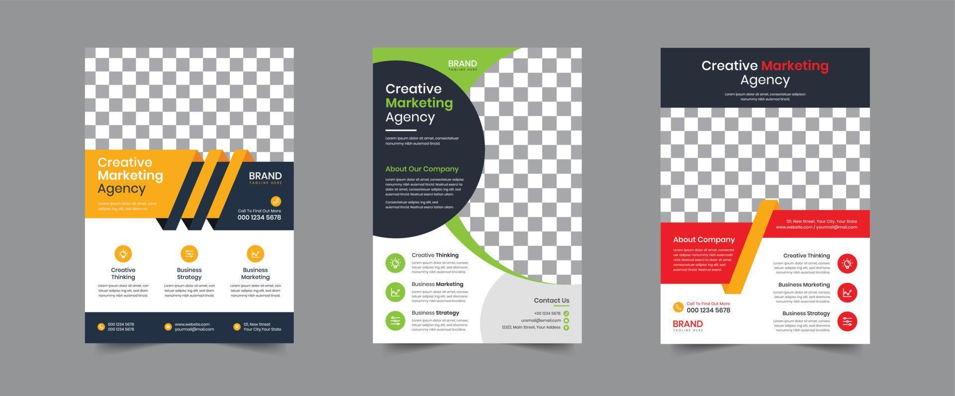 Creative Corporate business flyer template design. 3 Leaflet Brochure poster vector illustrator. For marketing, business proposal, advertise, promotion, Annual Report, book cover, education