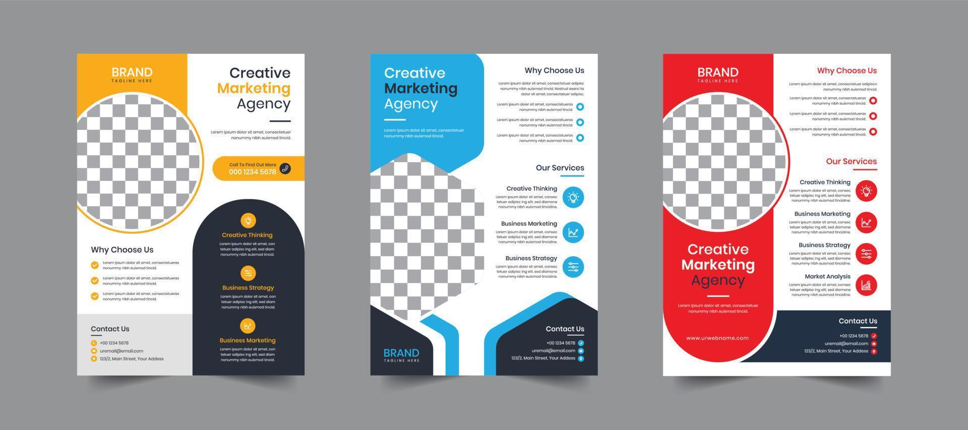 Creative Corporate business flyer template design. 3 Leaflet Brochure poster vector illustrator. For marketing, business proposal, promotion, advertise, Annual Report, book cover, education