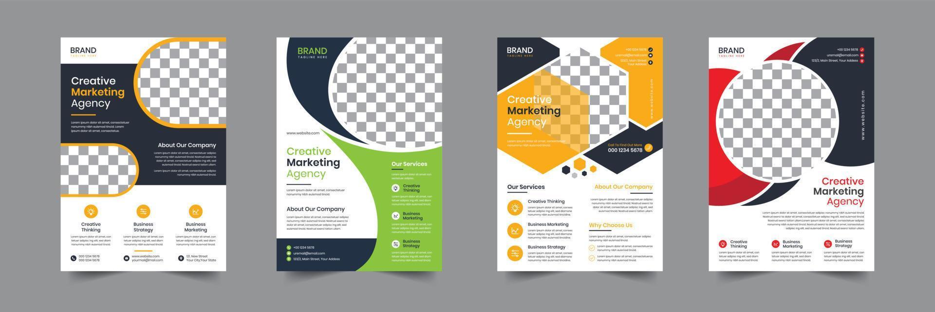 Creative Corporate business flyer template design. 4 Leaflet Brochure poster vector illustrator. For marketing, business proposal, advertise, promotion, Annual Report, book cover, education