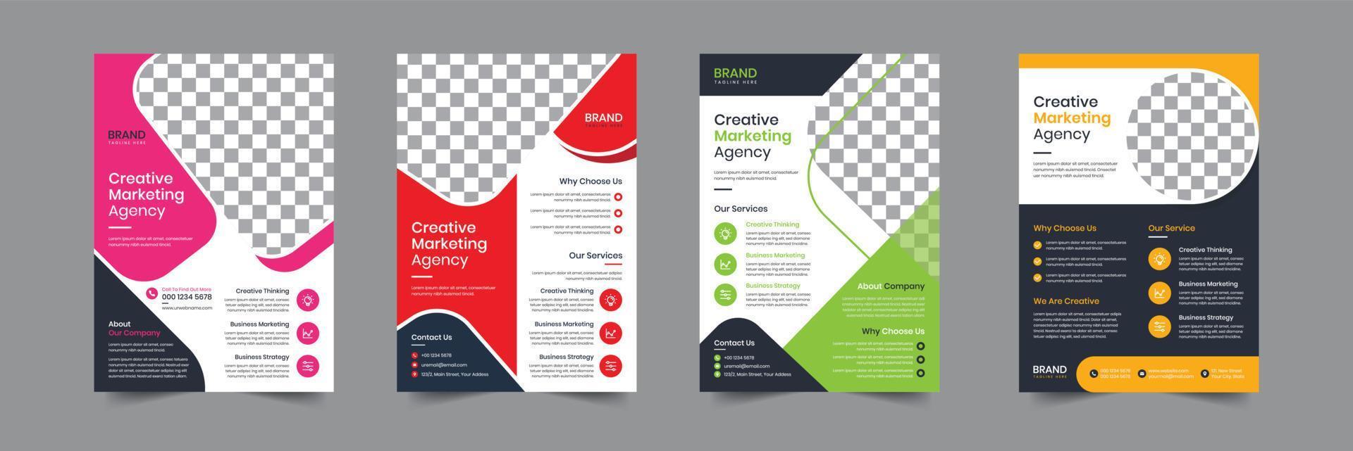 Creative Corporate business flyer template design. 4 Leaflet Brochure poster vector illustrator. For marketing, business proposal, advertise, Annual Report, promotion, book cover, education