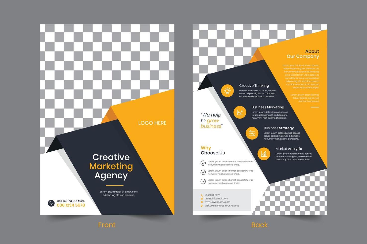 Creative Corporate business flyer template design. 2 sided poster Leaflet Brochure vector illustrator. For business proposal, marketing, promotion, advertise, Annual Report, book cover, education