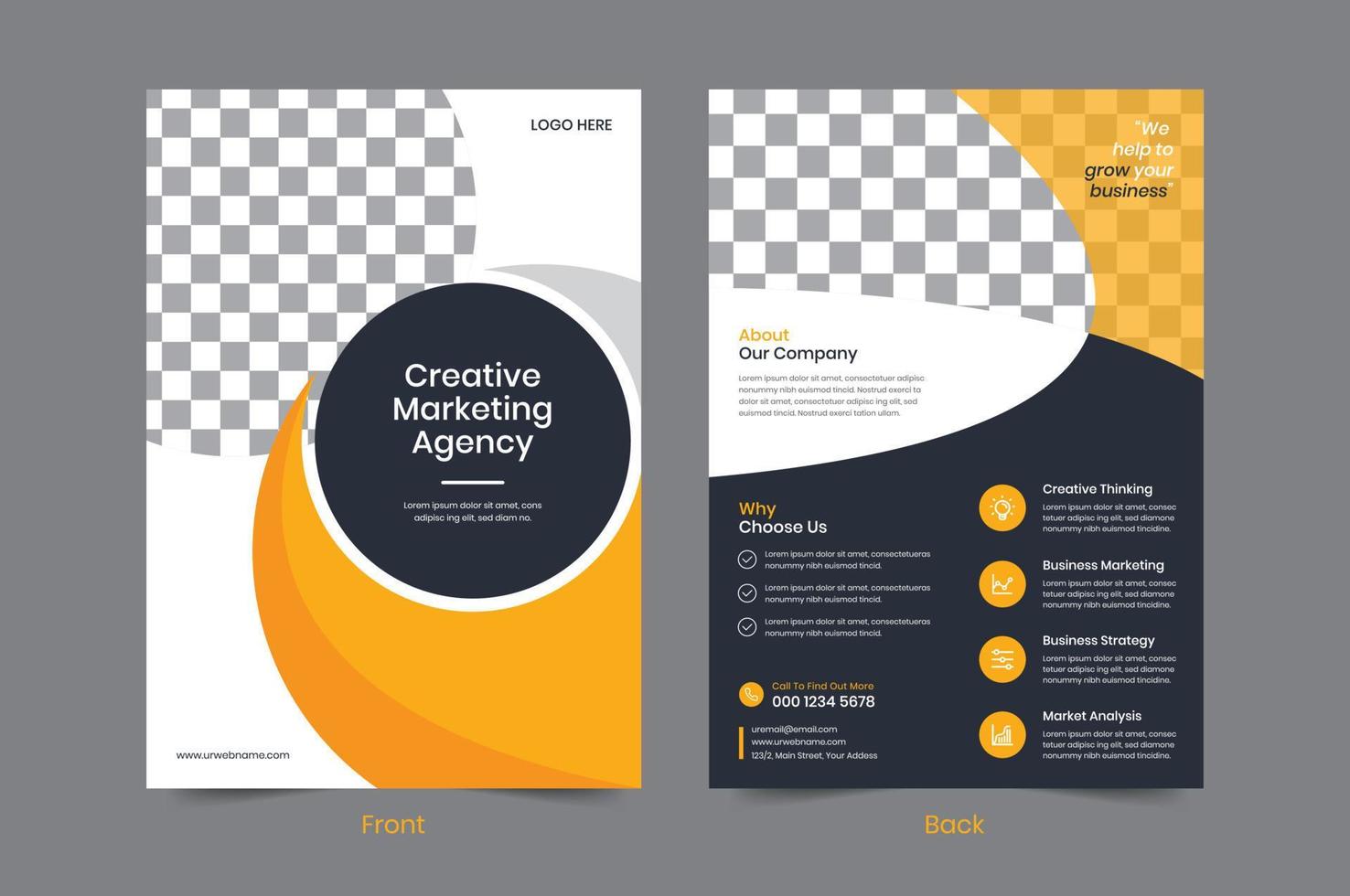 Creative Corporate business flyer template design. 2 sided Leaflet Brochure poster vector illustrator. For business proposal, marketing, promotion, advertise, Annual Report, book cover, education