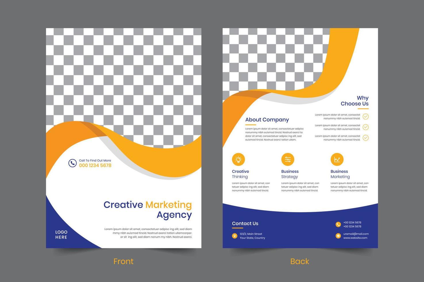 Creative Corporate business flyer template design. 2 sided poster Leaflet Brochure vector illustrator. For marketing, promotion, business proposal, advertise, Annual Report, book cover, education