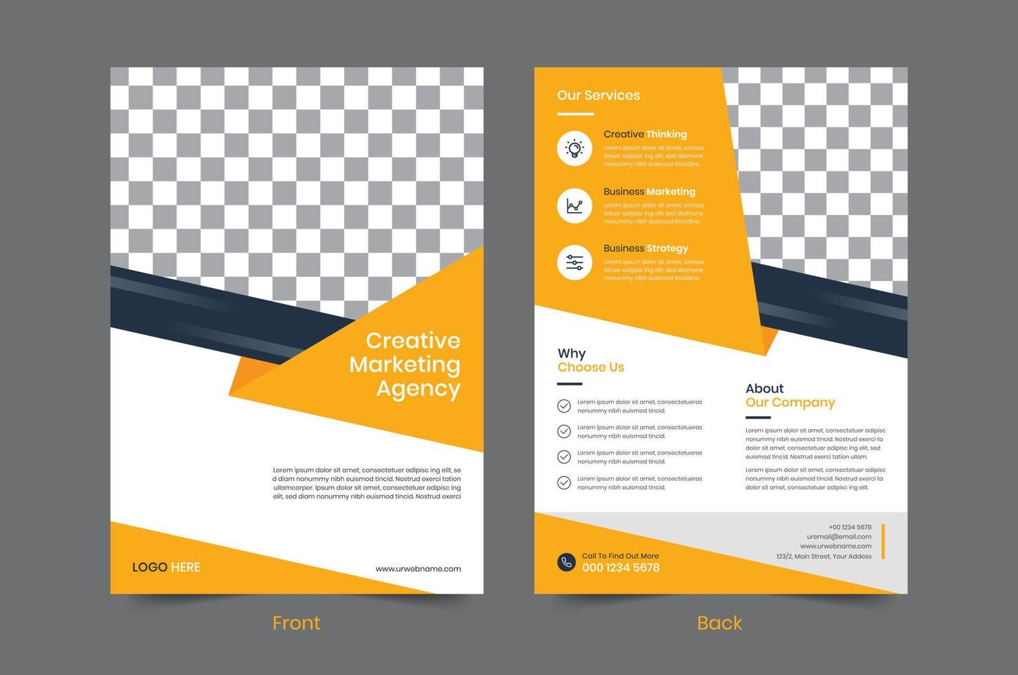 Business flyer with two sides. cover, brochure or magazine layout. Vector template, annual report a4 size