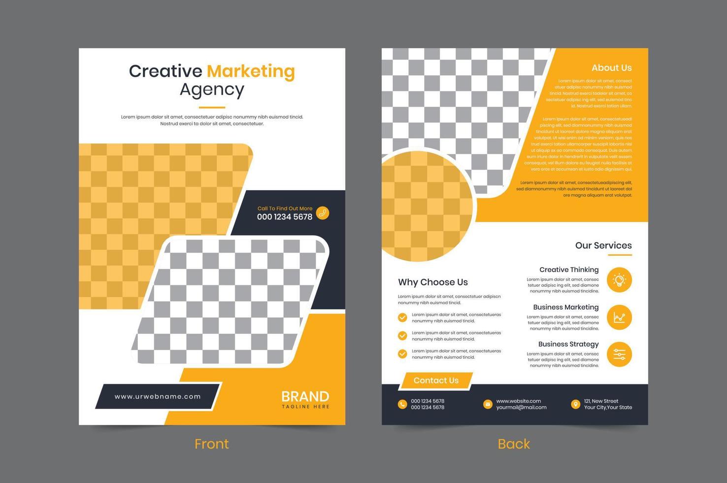 Modern creative business two-sided flyer, booklet, brochure cover vector design template. A4 format