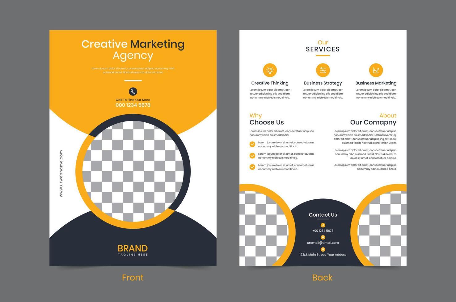 Modern business two-sided flyer, booklet, brochure cover vector design template.