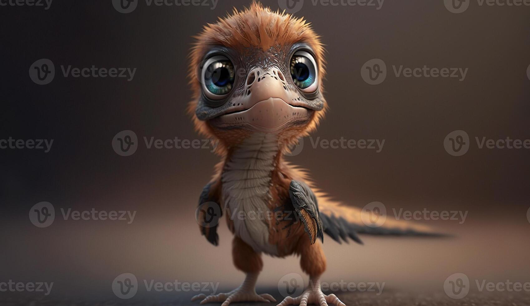 , baby of velociraptor, ancient carnivore dinosaur, extinct animal. Cute small animal. photo