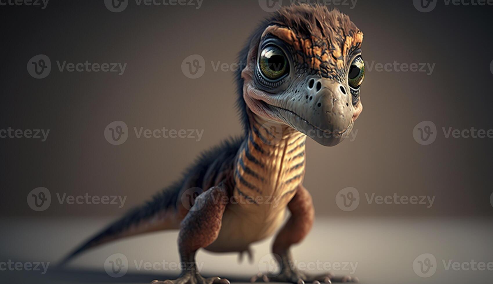 , baby of velociraptor, ancient carnivore dinosaur, extinct animal. Cute small animal. photo