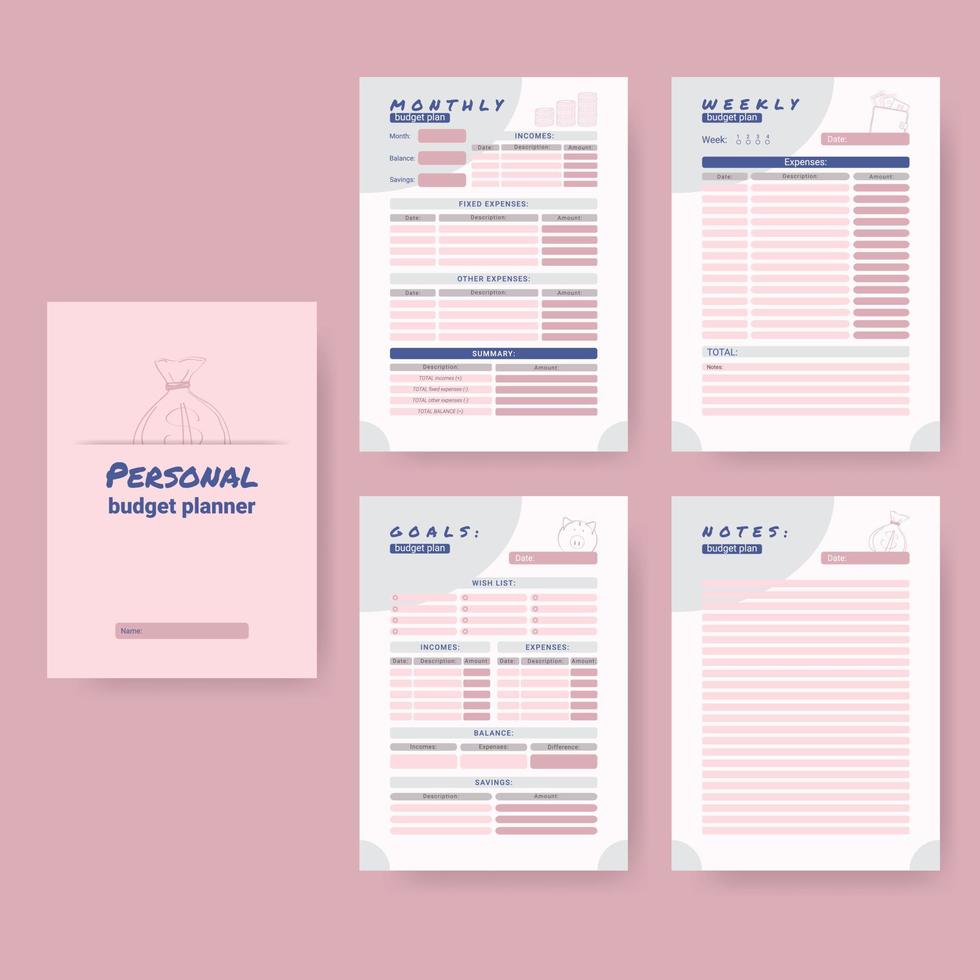 Printable personal monthly budget planner, vector illustration