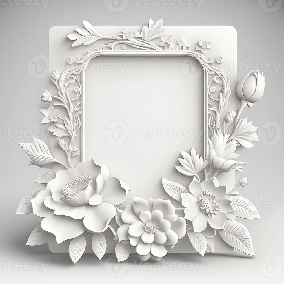 Blank Embossed Frame with Aesthetic Style Flowers Background - photo