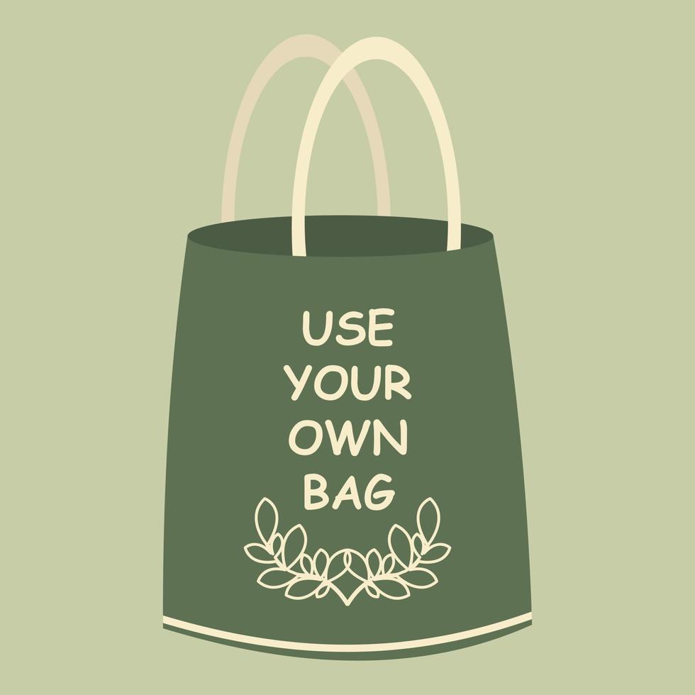 eco bolso con texto vector ilustración. reutilizable compras bolso con letras utilizar tu propio bolsa. ecología compras. bolso con tipografía