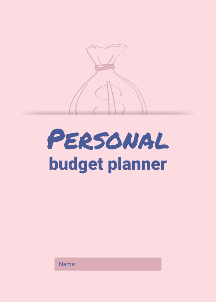 Cover of the personal monthly budget planner, vector illustration