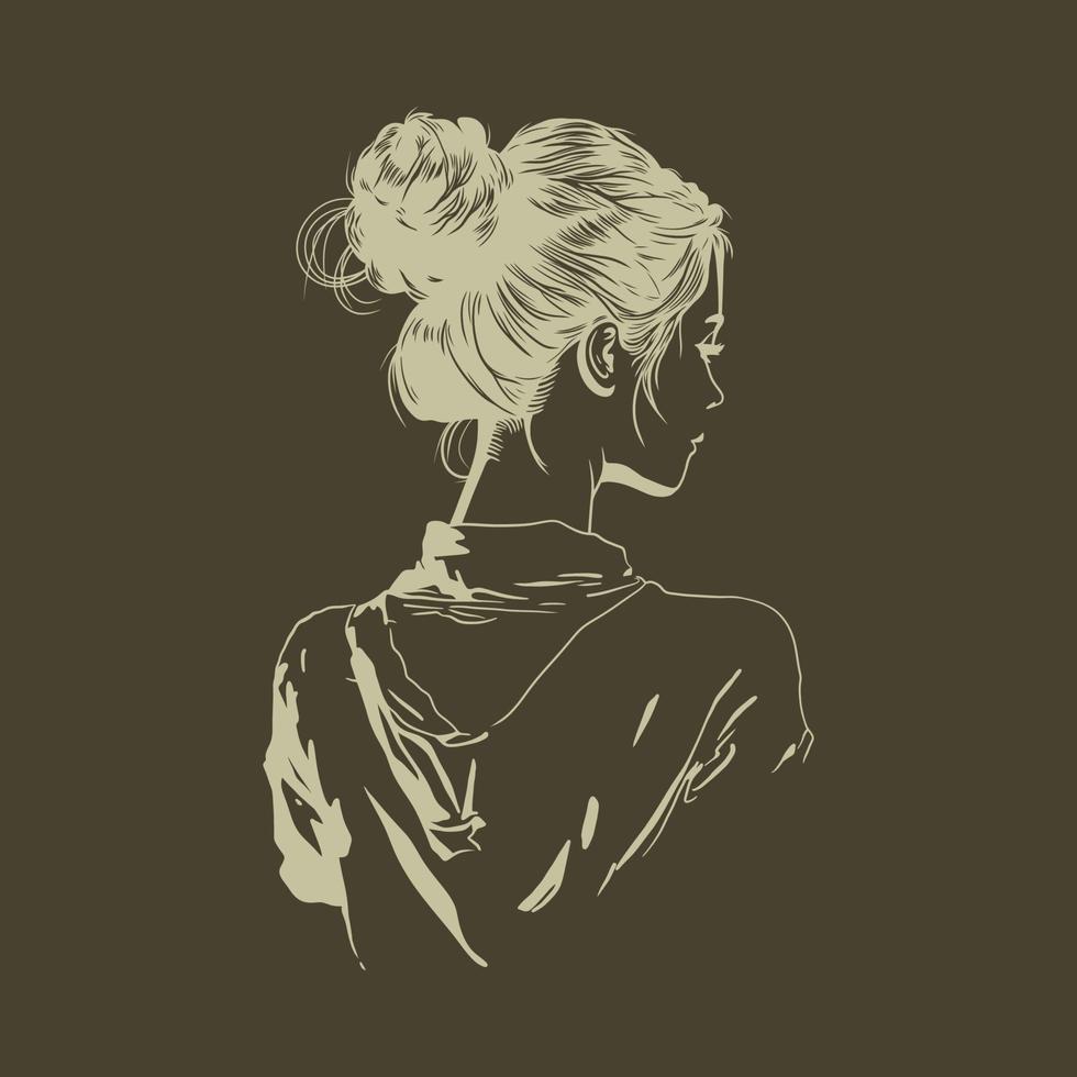 Women figure from behind with messy bun hair style vector