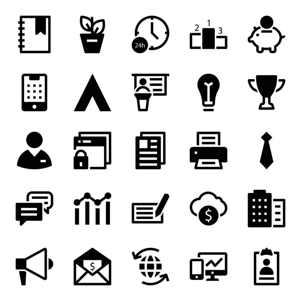 Glyph icons for Office and business. vector