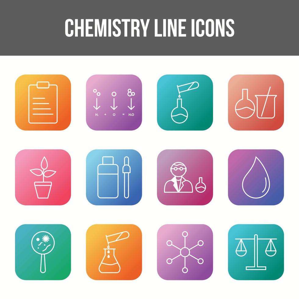Unique chemistry vector line icon set