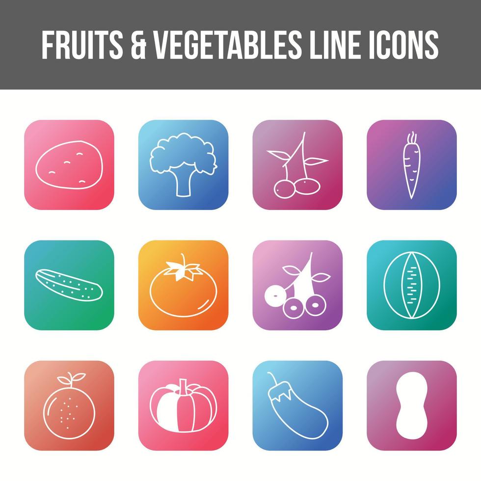 Unique fruits and vegetables vector line icon set