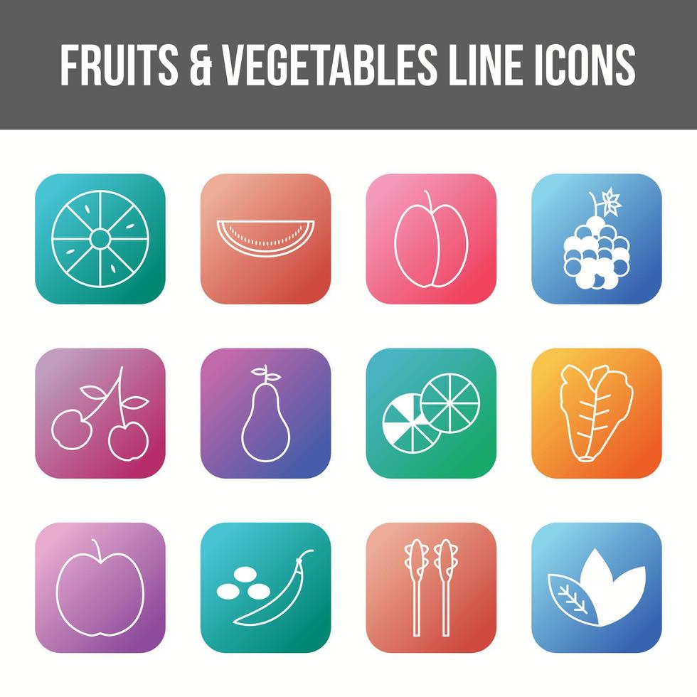 Unique fruits and vegetables vector line icon set