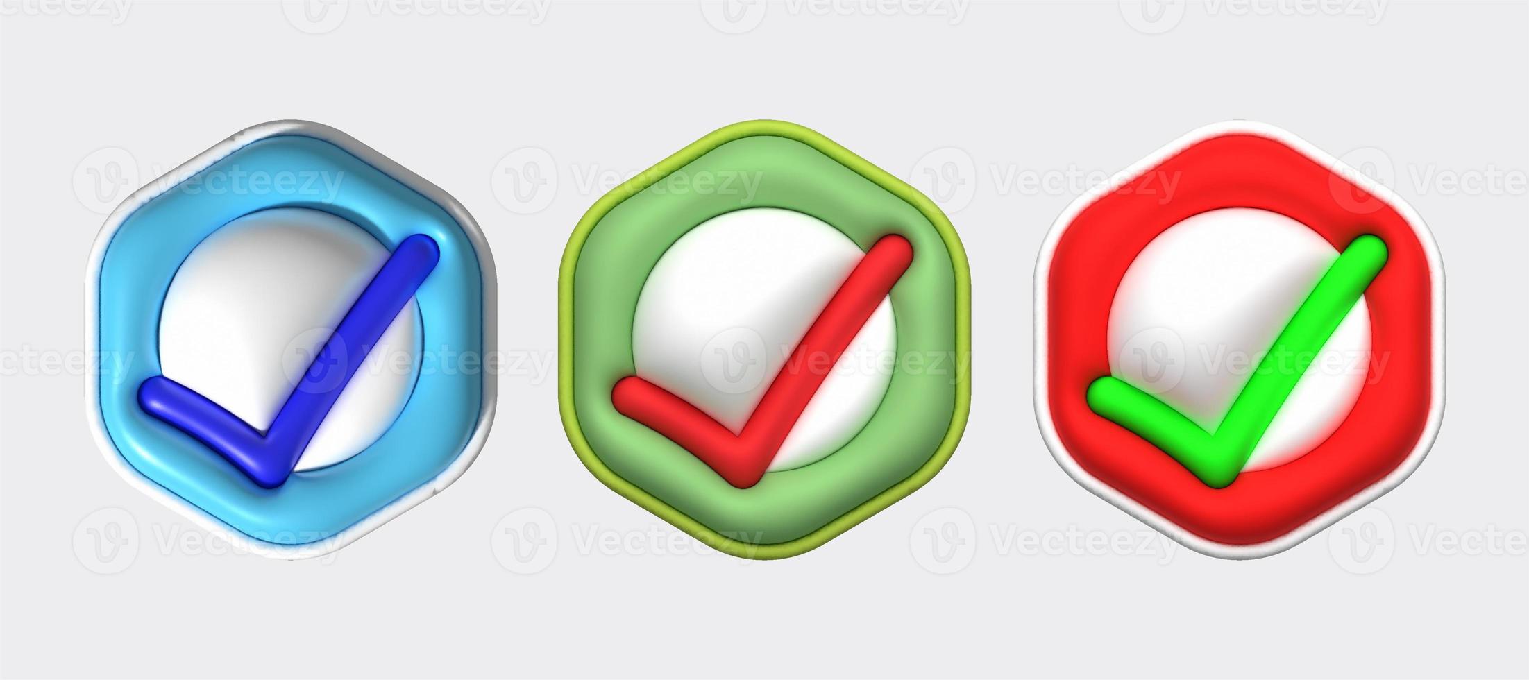 3D illustration Like or correct symbol,Confirmed or approved button photo