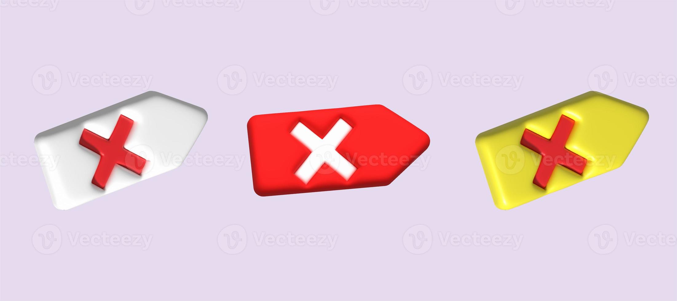 cross check mark icon button and no or wrong symbol on reject cancel sign button . rendering 3D. photo