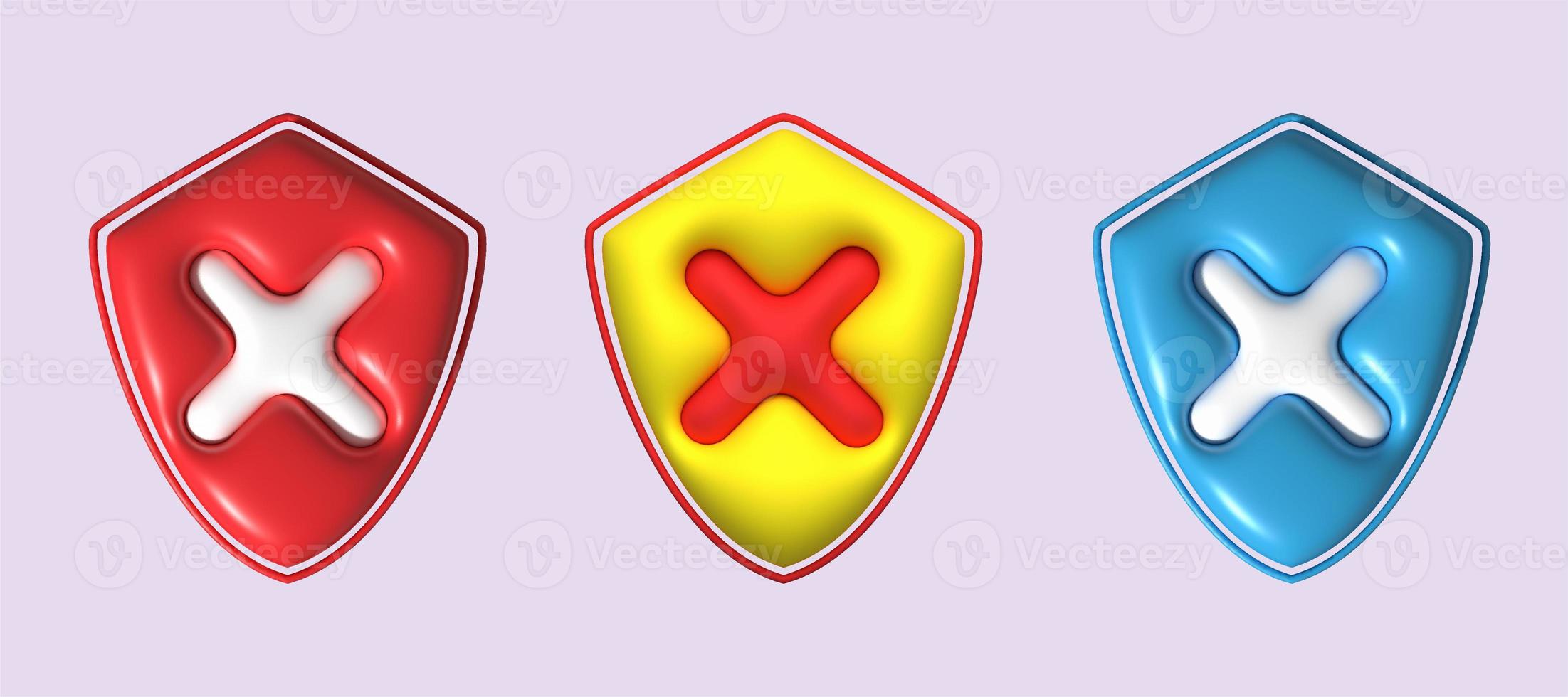 cross check mark icon button and no or wrong symbol on reject cancel sign button . rendering 3D. photo