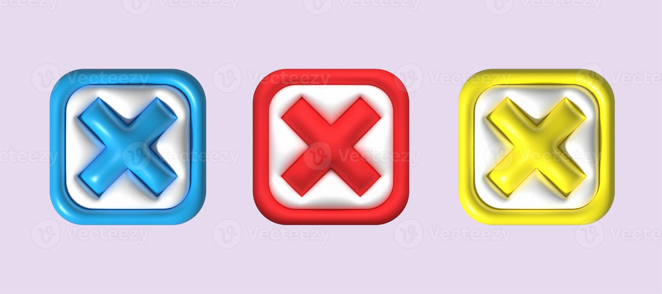 cross check mark icon button and no or wrong symbol on reject cancel sign button . rendering 3D. photo