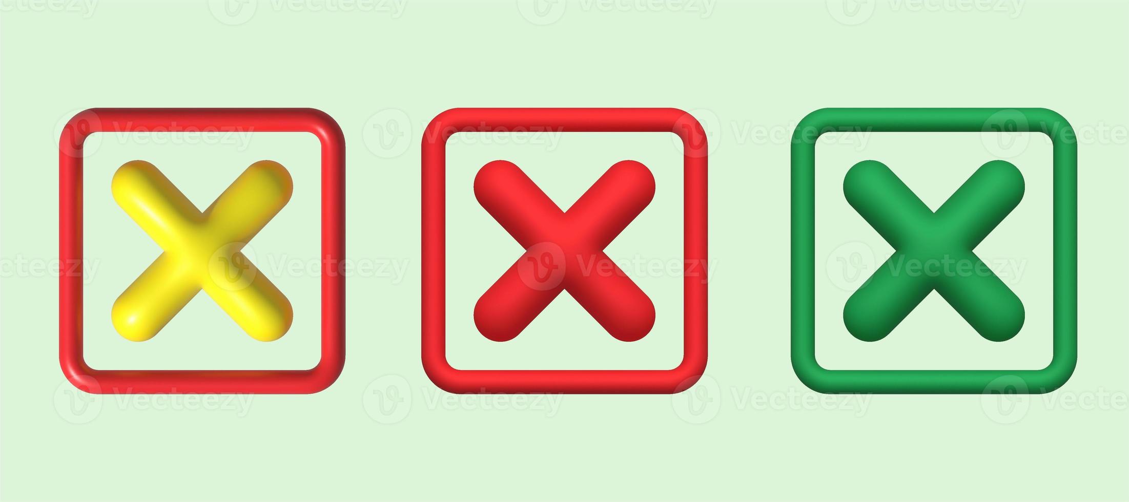 cross check mark icon button and no or wrong symbol on reject cancel sign  button . rendering 3D. 22377715 PNG