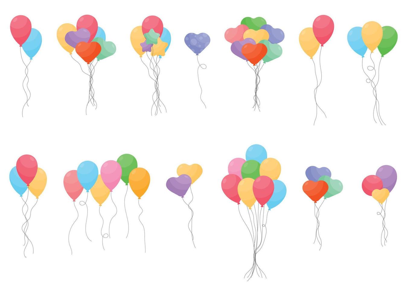 Balloons bunch in cartoon style vector illustration isolated on white