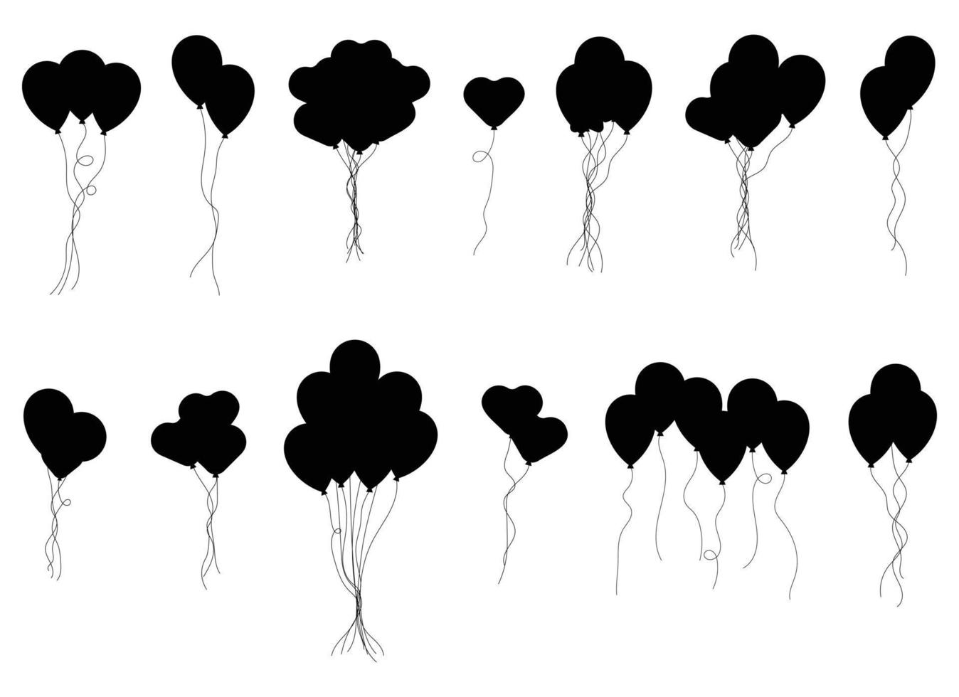 Balloons bunch silhouette in cartoon style vector illustration isolated on white