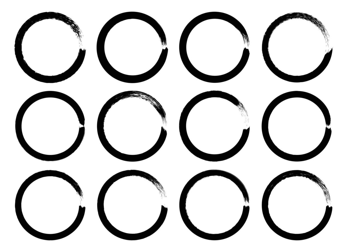 Black grunge circle brush. Ink frame set vector illustration