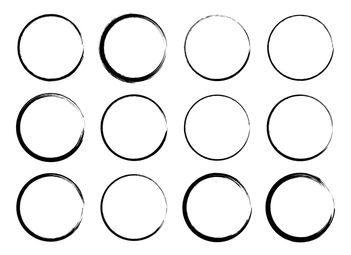 Black grunge circle brush. Ink frame set vector illustration