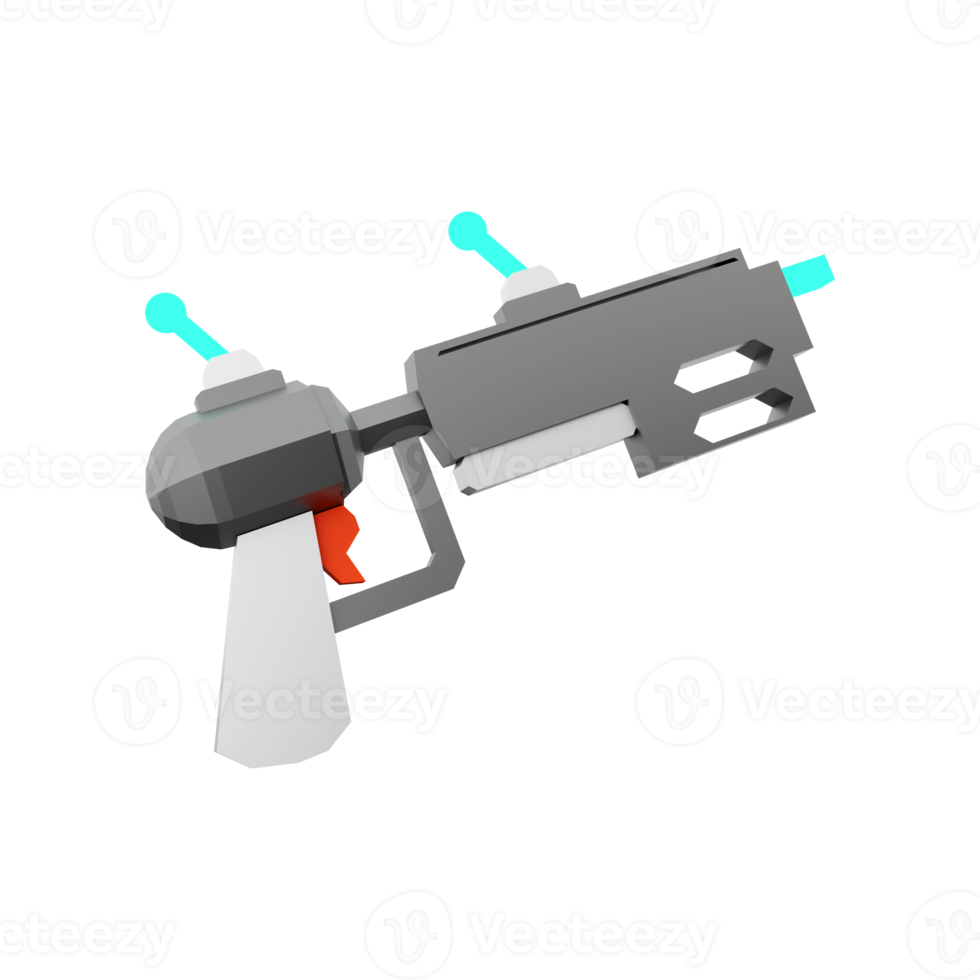 3d rendering fictional space gun, blaster as universe energized weapon low poly icon. 3d render science fiction blaster icon. png
