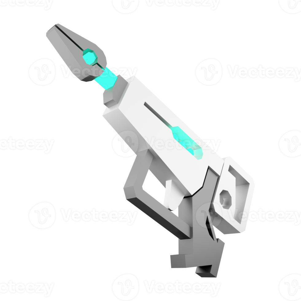 3d rendering space blaster, laser gun, futuristic alien weapon low poly icon. 3d render cartoon future arm, lazer and plasma gun icon. png