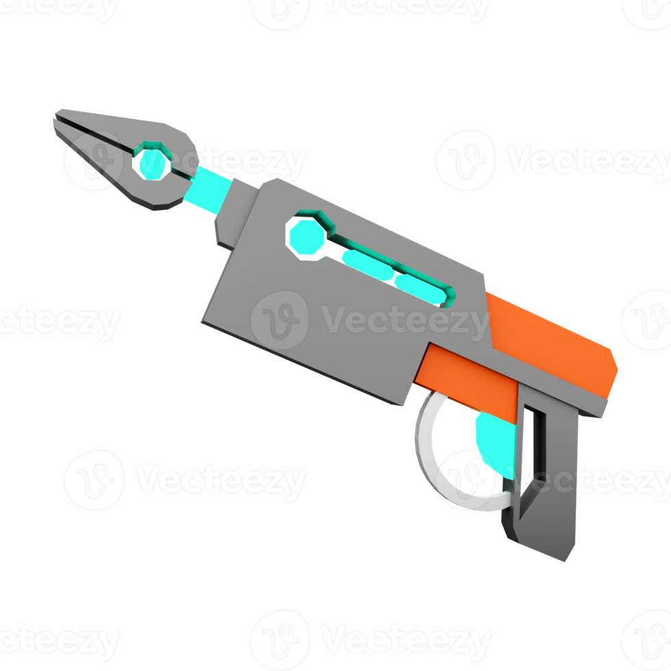 3d representación bomba sg desintegrador bajo escuela politécnica icono. 3d hacer futurista pistola detallado con azul colores combinación icono. png