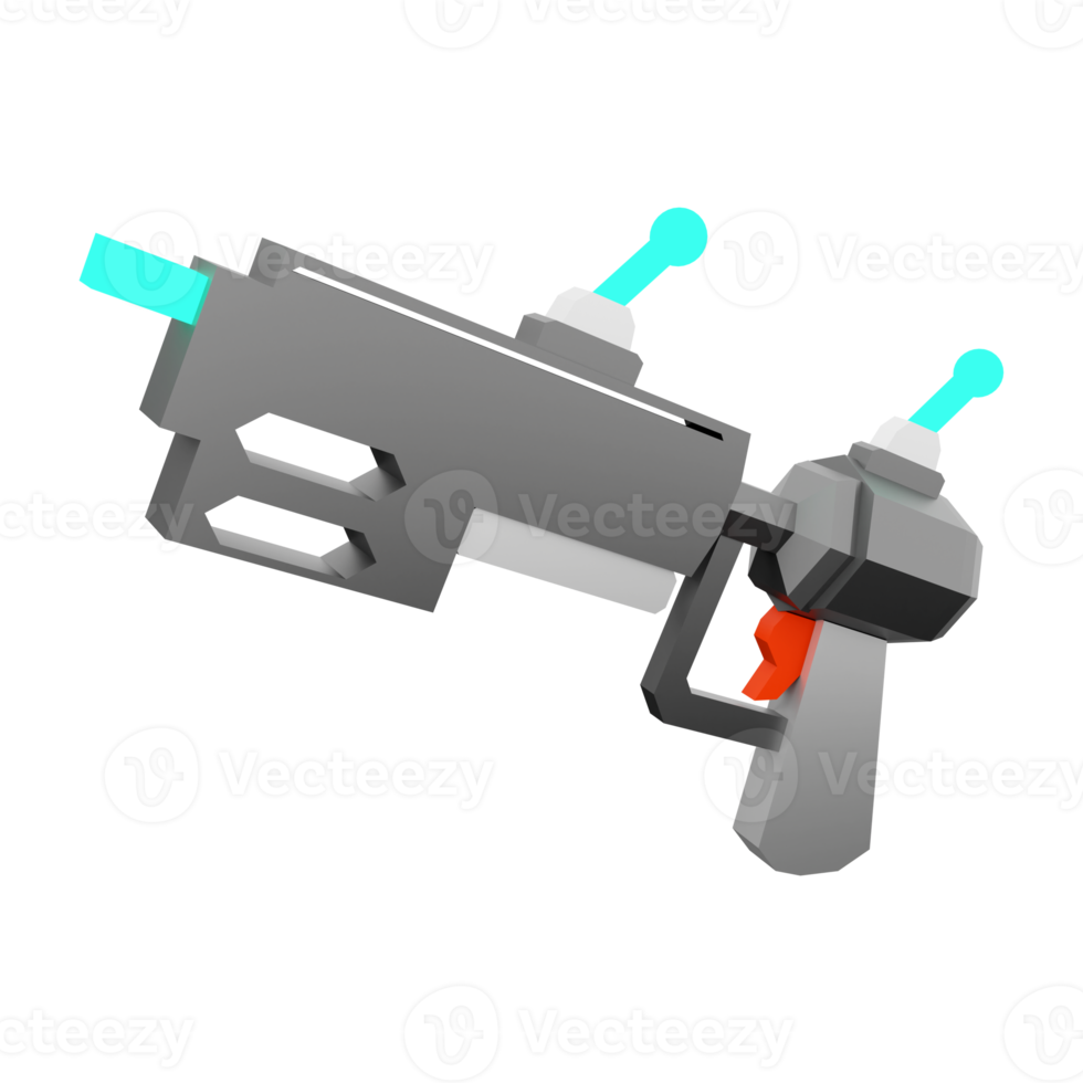 3d rendering fictional space gun, blaster as universe energized weapon low poly icon. 3d render science fiction blaster icon. png