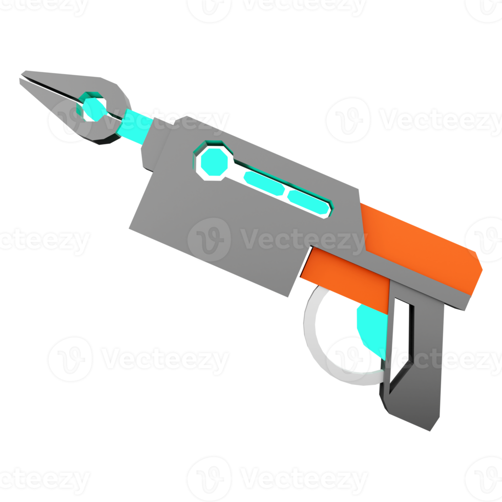 3d representación bomba sg desintegrador bajo escuela politécnica icono. 3d hacer futurista pistola detallado con azul colores combinación icono. png