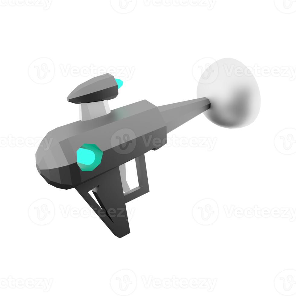 3d rendering fictional space gun, blaster as universe energized weapon low poly icon. 3d render science fiction blaster icon. png