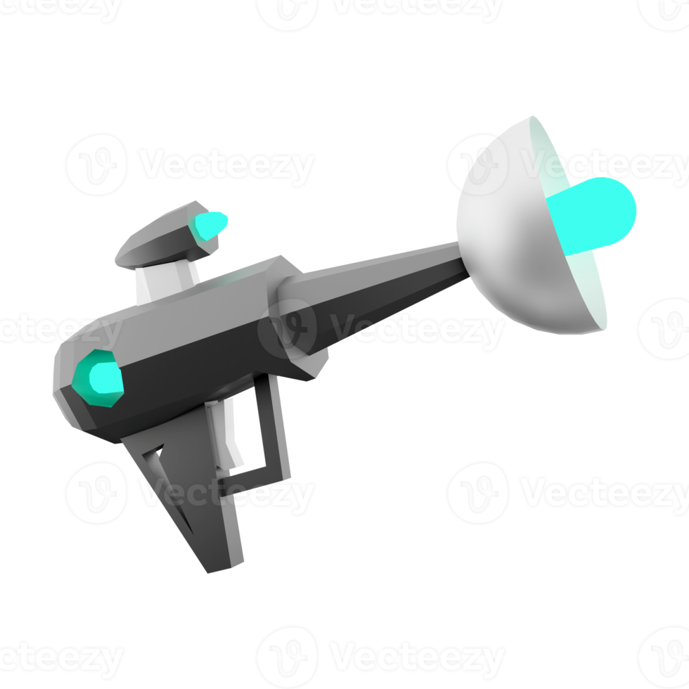 3d rendering fictional space gun, blaster as universe energized weapon low poly icon. 3d render science fiction blaster icon. png