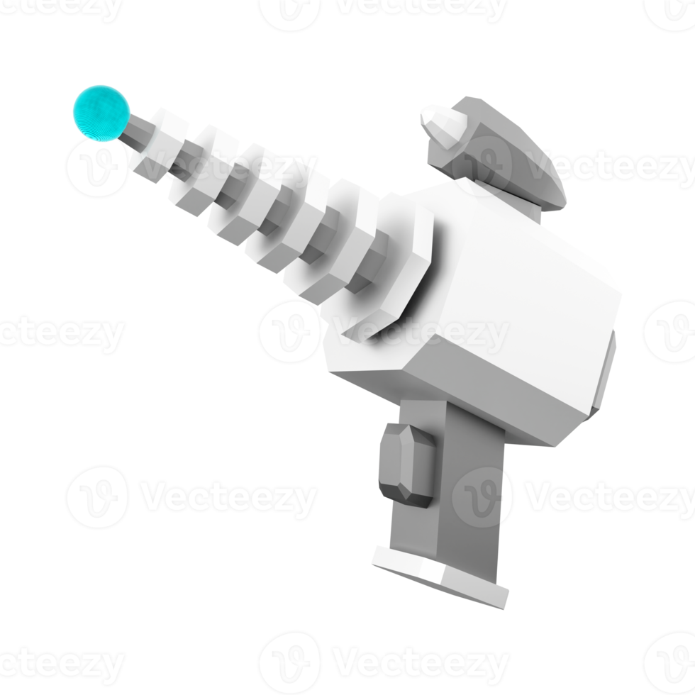 3d interpretazione immaginario spazio pistola, blaster come universo eccitato arma Basso poli icona. 3d rendere scienza finzione blaster icona. png