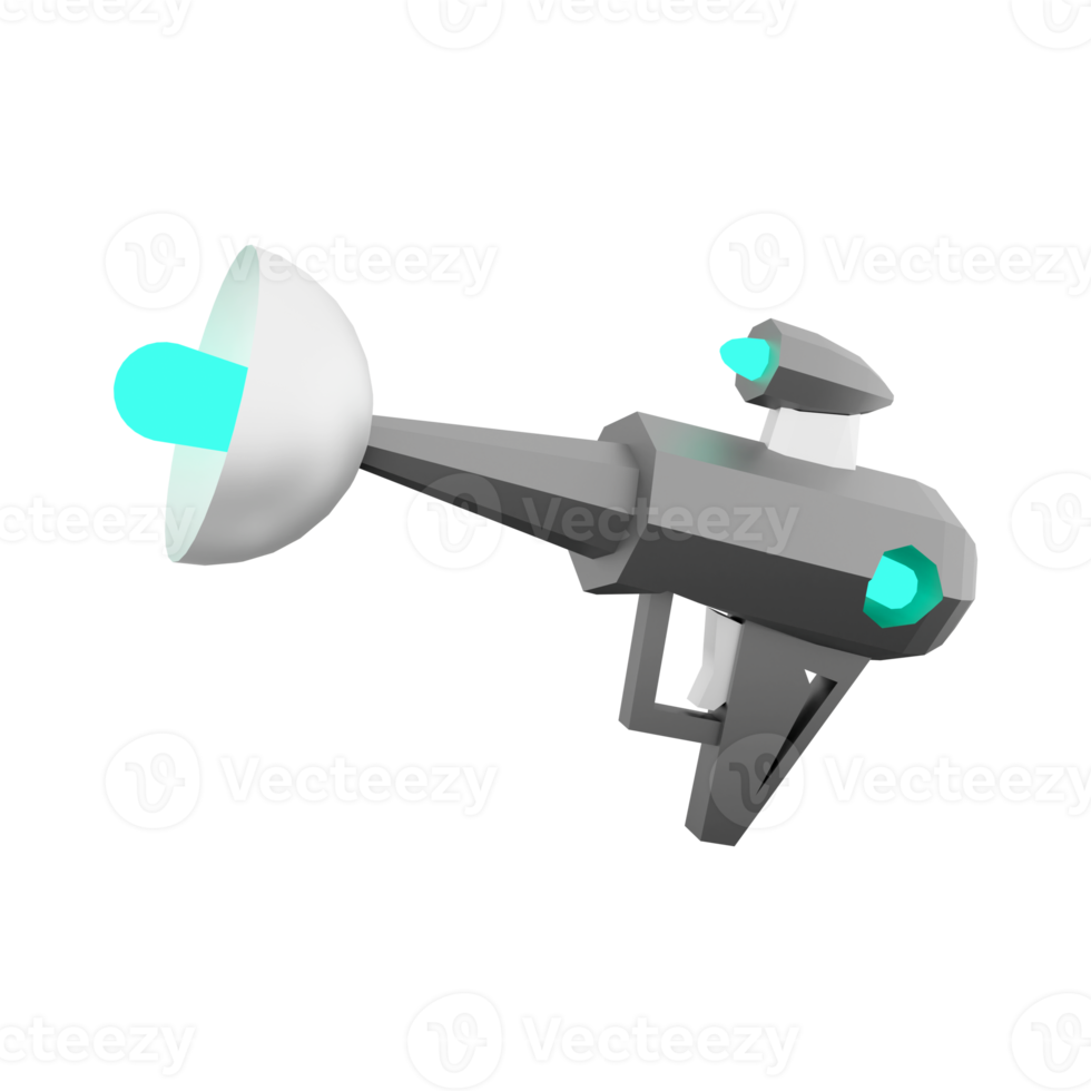 3d rendering fictional space gun, blaster as universe energized weapon low poly icon. 3d render science fiction blaster icon. png