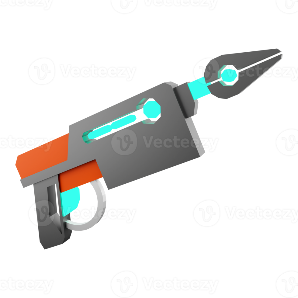 3d representación bomba sg desintegrador bajo escuela politécnica icono. 3d hacer futurista pistola detallado con azul colores combinación icono. png