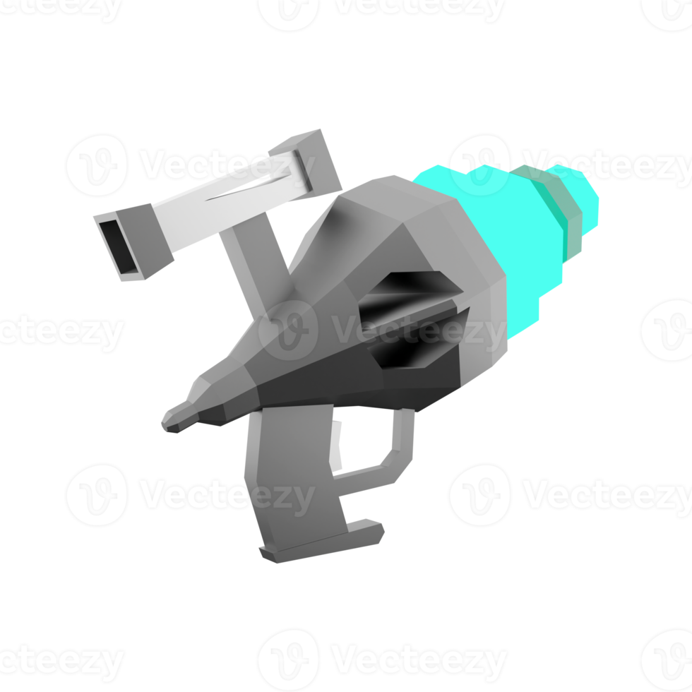 3d rendering Futuristic Sci-Fi Assault Pistol lowpoly icon. 3d render loading cannon with sight low poly icon. png