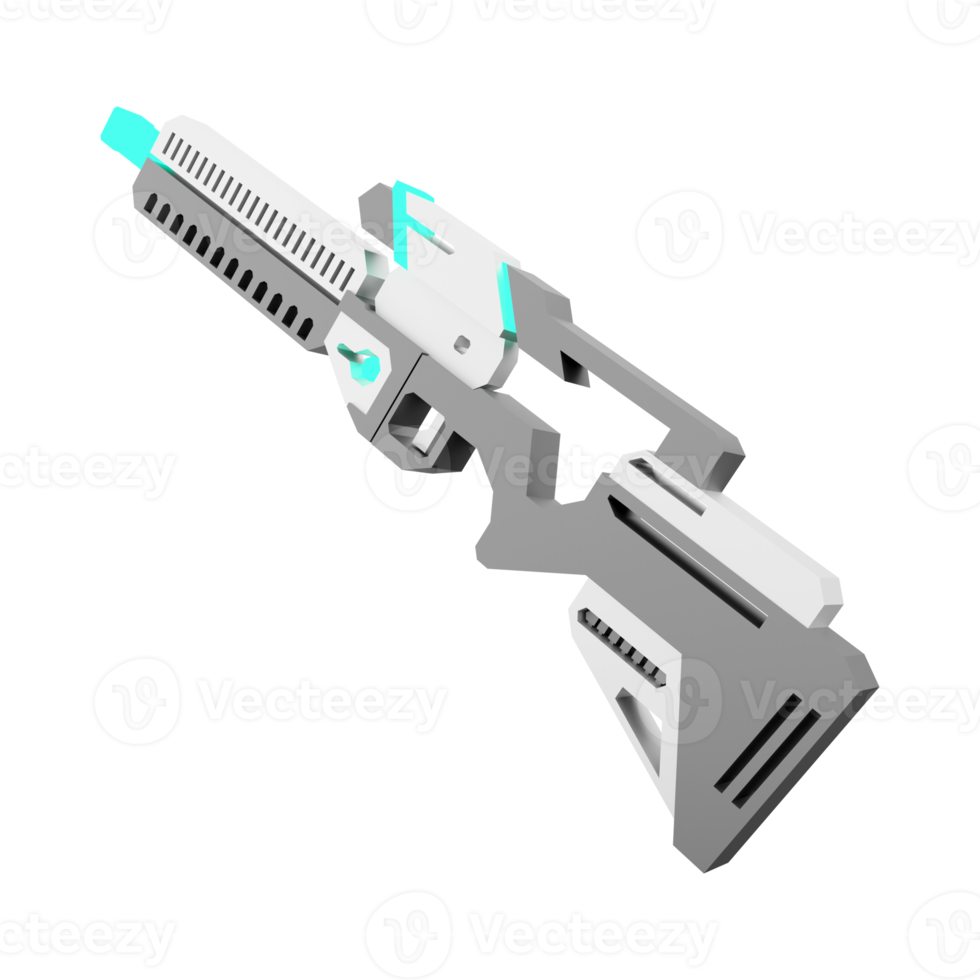 3d rendering cartoon retro space blaster icon. 3d render laser weapon low poly, futurustic weapon icon. png