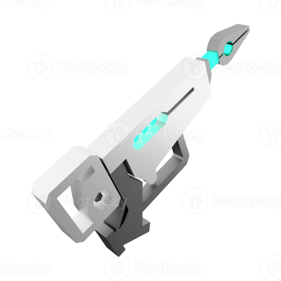 3d rendering space blaster, laser gun, futuristic alien weapon low poly icon. 3d render cartoon future arm, lazer and plasma gun icon. png